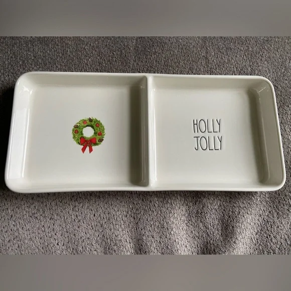 New Rae Dunn Holly Jolly Tray Christmas Serving Tray Platter Holiday Home Decor - Picture 1 of 1